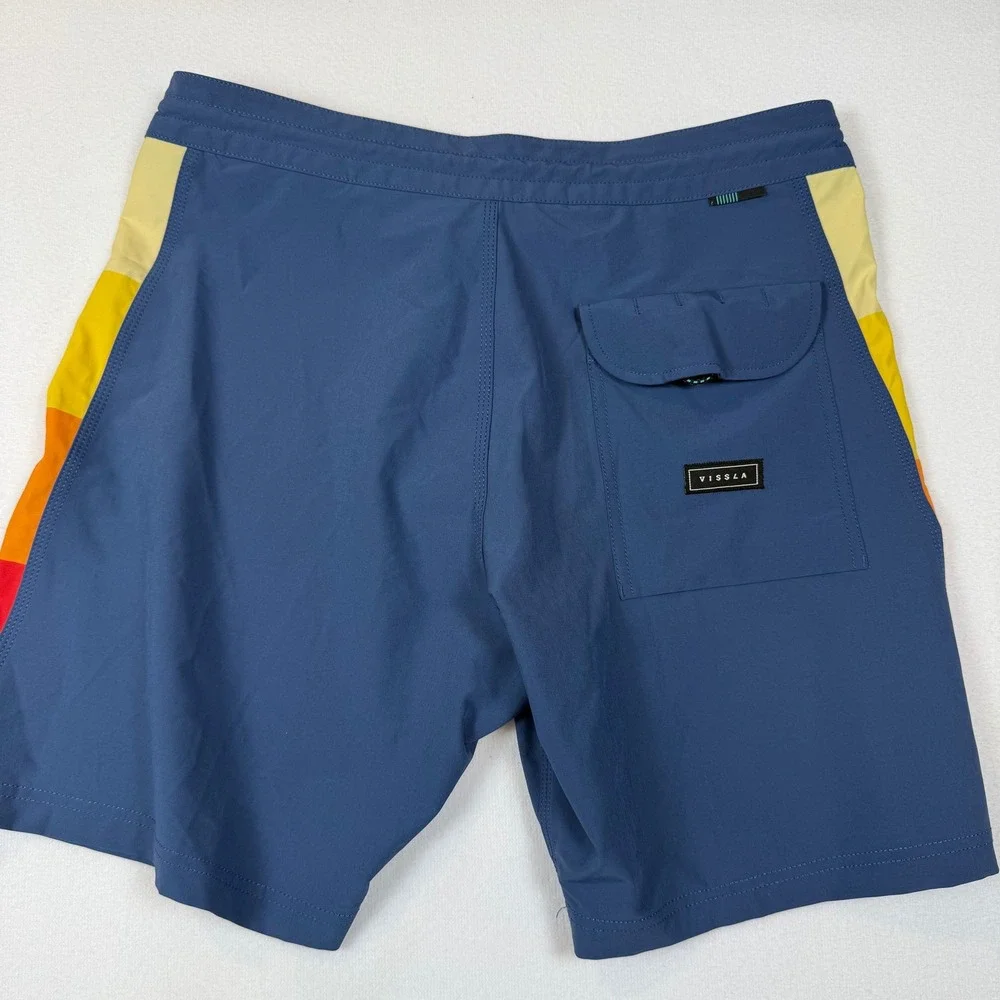 Vissla Board Shorts Size 32 Blue Rainbow Stripe Upcycle Coconut Stretch M115QTRI